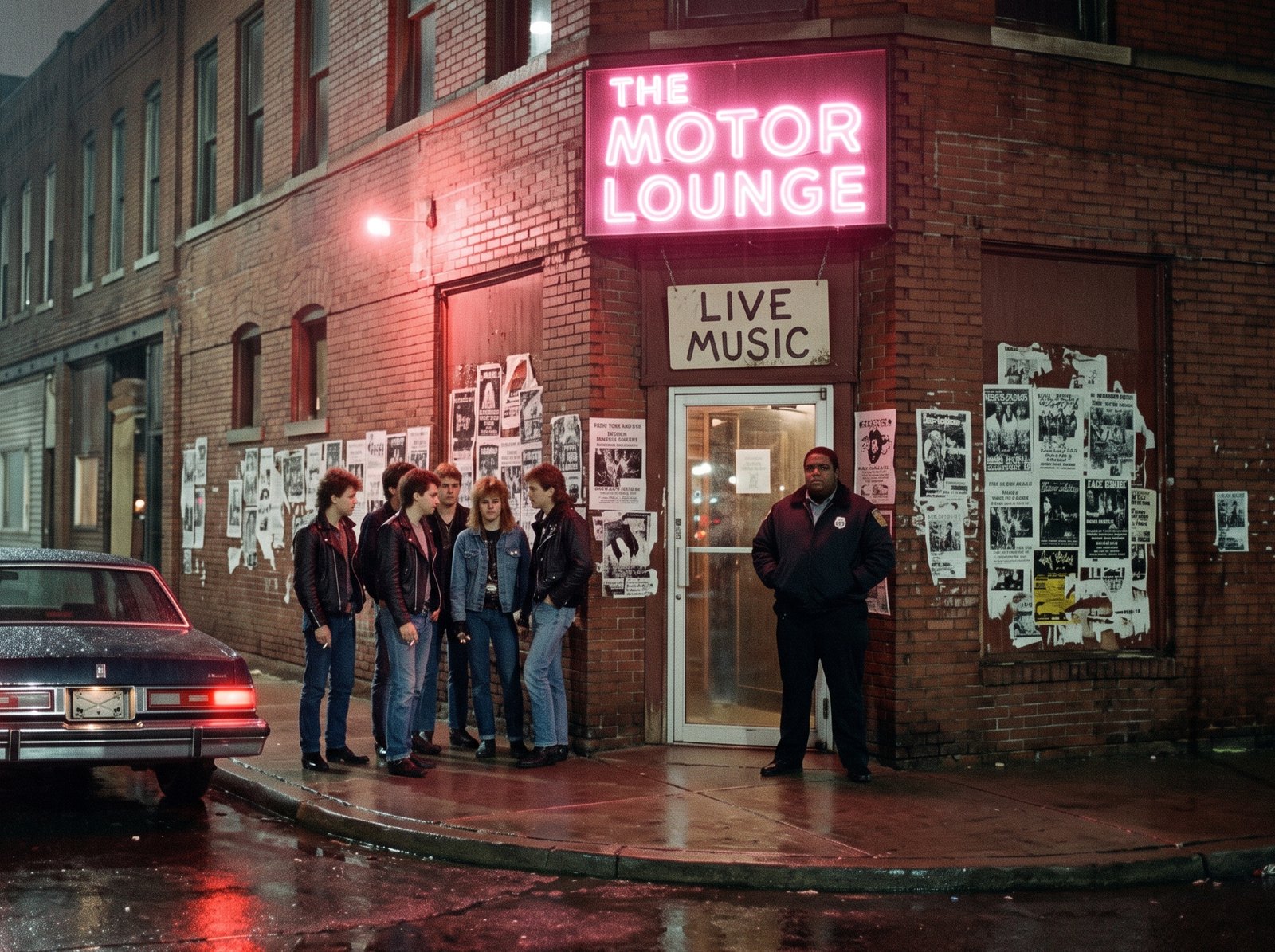 The Motor Lounge, Detroit, at night